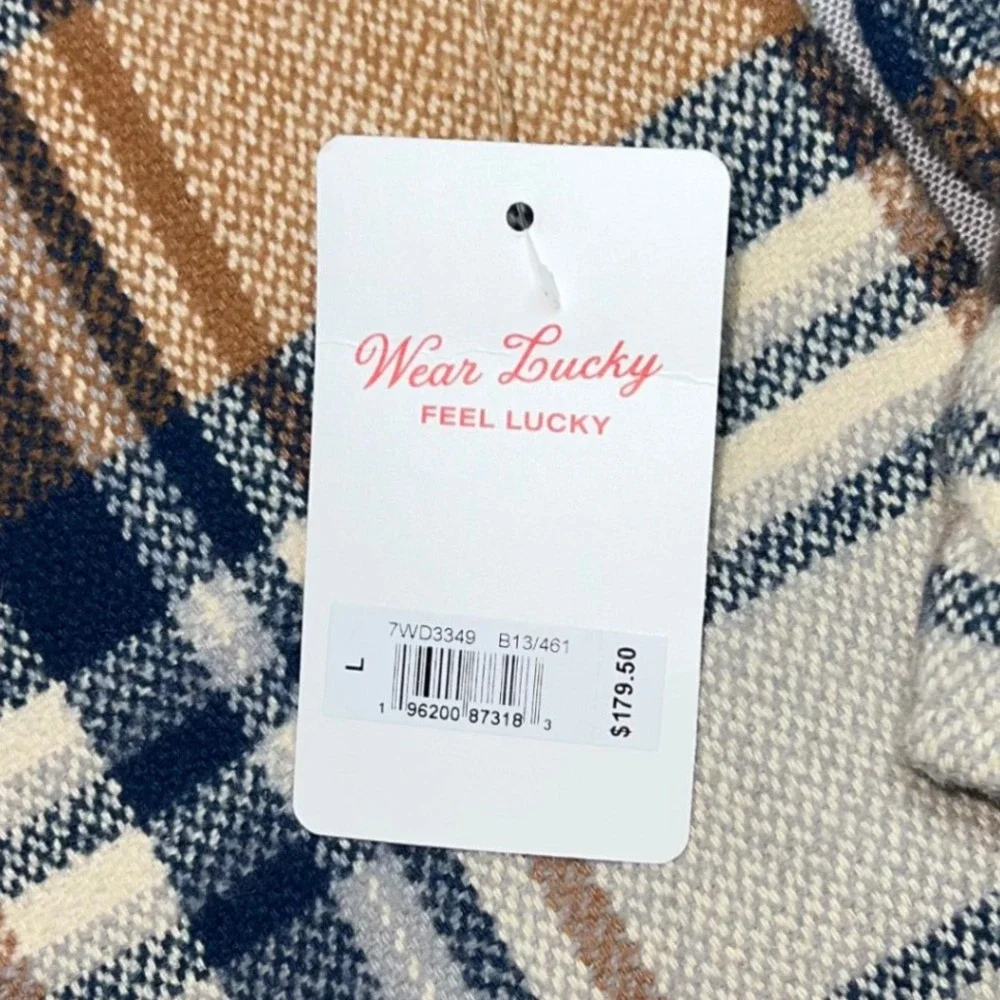 NWT Lucky Brand Plaid Shirt Jacket Shacket Tan‎ Navy Blue Mens Large 7WD3349